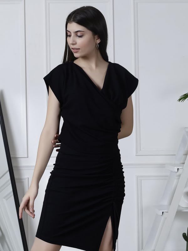 Image of NEUDIS Women Polyester Knit Solid Fitted Overlap Top