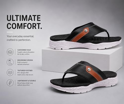 Image of Kraasa Men's EVA Flip Flops with Wide Cushioned Straps | Lightweight Thick Sole Anti-Slip Slippers Casual Summer Sandals & Chappal