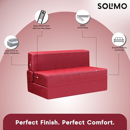 Image of Amazon Brand - Solimo 2 Seater 4 * 6 Jute Fabric Washable Cover Sofa Cum Bed2 Seater Double Foam Fold Out Sofa Cum Bed (Finish Color - Maroon Delivery Condition - Pre-Assembled)