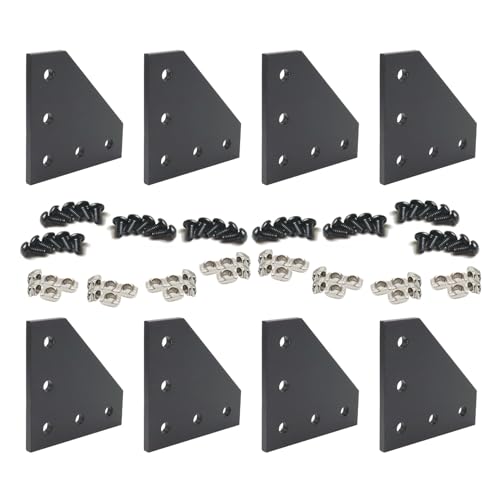 Image of 8 Sets 2020 Aluminum Extrusion T Slot Corner Bracket 20 Series Extruded Hardware L Shape Joint Plate with Nut Bolt for 20 /20 20mm T V Slot Black Aluminum Profile Connector Accessories
