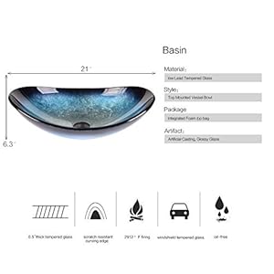 ARTETHYS Bathroom Sink and Faucet Combo - Artistic Tempered Glass Vessel Basin Cabinet Countertop Washing Bowl Set with ORB Oil Rubbed Faucet Pop-up Drain and Water Pipe Oval Ocean Blue ARTETHYS Bathroom Sink and Faucet Combo Artistic Tempered Glass Vessel Basin Cabinet Countertop Washing Bowl Set with ORB Oil Rubbed Faucet Pop up Drain and Water Pipe Oval Ocean Blue