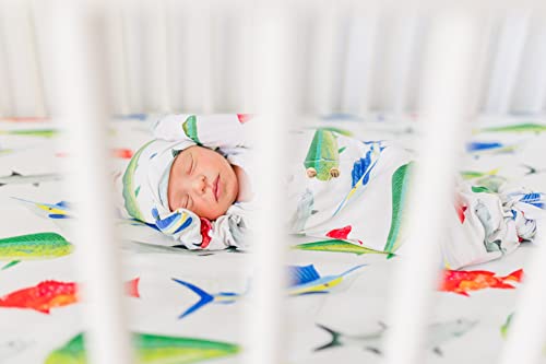 Fish Fitted Crib Sheet, Made From Viscose From Bamboo And Spandex Material, Fits Standard Crib And Toddler Mattresses, By Florida Kid Co. #TOP2