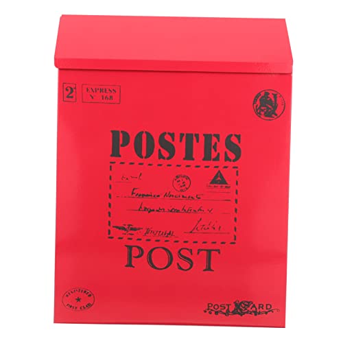 TEHAUX Vintage Iron Wall Mount Mailbox Lock, Large Red Hanging Post Box for Outdoor Home and Office Use, Weather-Resistant Metal Mail Organizer Letter Box