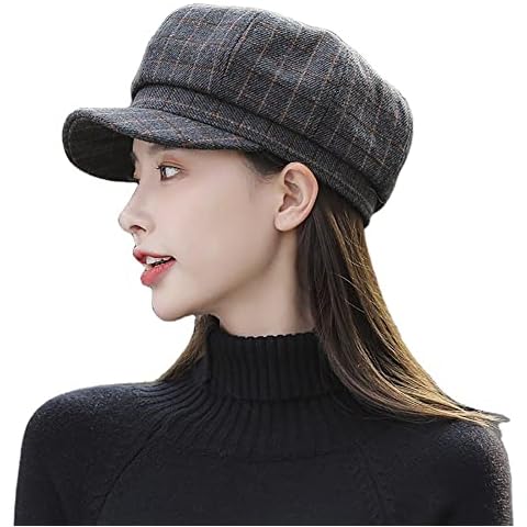 Xilery Women's Warm Wool Blend Winter Newsboy Cap Berets Hat with Plaid Design (One Sie, Grey) Cover