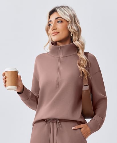 Image of PINSPARK 2 Piece Sets for Women 1 /2 Zip Sweatsuit Loose Fit Sweatshirt Straight Leg Pants 2026 Matching Outfit Fall Tracksuit
