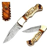 Delta : Handmade Damascus Pocket Knife - Hunting, Survival, Folding Knives for Men with Bone Handle for Outdoor Fishing Accessories, Anniversary, Boyfriend, Gifts for Men (White)