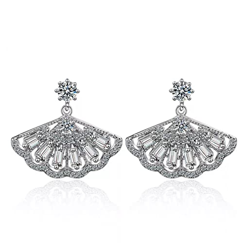 Boucles d'oreilles Colonne de Cristal géométrique en zircone et éventail raffiné