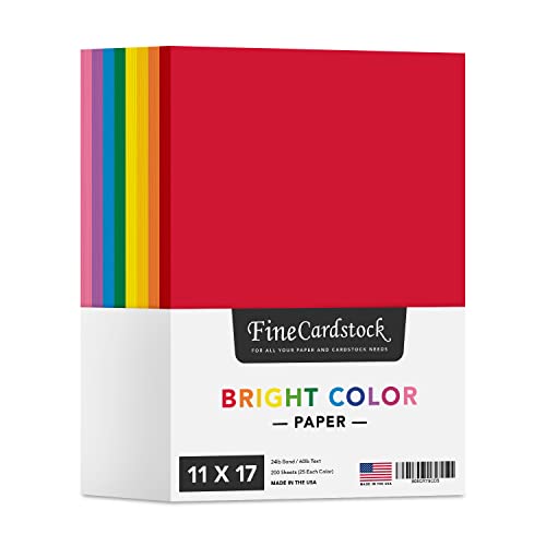 Assorted Bright Colored Paper – Perfect For Arts And Crafts, Invitations, Flyers, Posters, Menus, Decorations | Regular 24Lb Bond (90Gsm) | 11" X 17" | 25 Each Color (200 Sheets Total) #TOP3