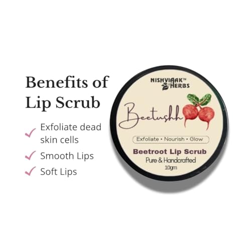 Image of Nishviaak Herbs Beetroot Lip Scrub | Natural Sugar Lip Scrub for Pink Lips | Removes Dead Skin, Dryness & Pigmentation | Gentle Exfoliating Lip Care for Soft, Smooth Lips
