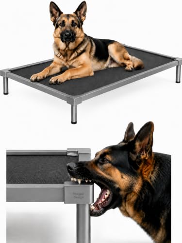 Image of Premium Elevated Dog Bed, Chew Proof Aluminum Alloy Heavy Duty Dog Supplies, Cooling Raised Pet Cot Indestructible with Anti-Rust Washable Assembly for Crate Outdoor (Grey, Medium(40.6 inchx 28.7 inch x 7 inch))