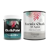 Meraki CHALK PAINT Pintura efecto tiza al agua mate (500ML) (V. OLIVA + BARNIZ SATINADO)