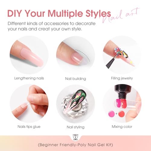 Rosalind Gel Unghie Ricostruzione Kit Completo, 8Pcs 10Ml Poligel Con Base & Top Coat, Lampada Uv E Strumenti, Per Fai Da Te A Casa, Professionale Salone, Kit Unghie Gel Nail Art - 5