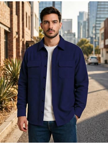 Image of DEELMO Men's Cotton Polyester Corduroy Shirt with Textured Pattern Spread Collar Full Sleeves Dual Pocket Front and Button Down Closure | Textured Shirts for Men | Shirts for Men Stylish