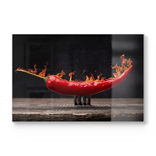 DEQORI Tabla de cortar de cristal, grande, 30 x 20 cm, diseño de chiles ardiente, placa de corte para cocina, tabla de desayuno, antibacteriana y antideslizante, placa de cristal y bandeja para servir
