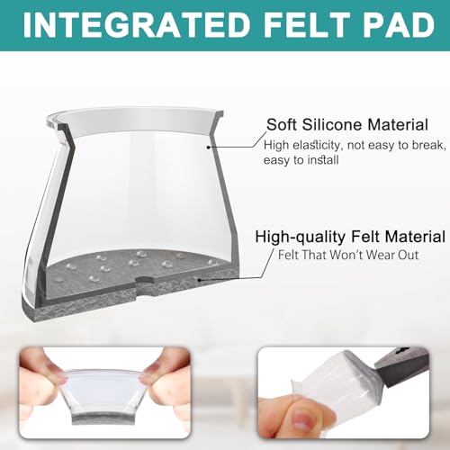 Image of Ansible 24 Pcs Chair Leg Floor Protectors(Fit:0.5'' - 0.89''(13-22.9mm) | Transparent Chair Leg Caps with Felt Pads, Table Chair Feet Covers for Hardwood Floors, Glide Smoothly and Fit Securely