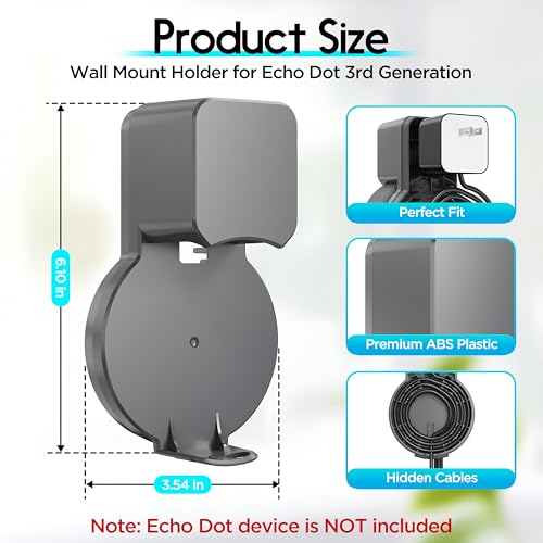 Image of Echo Dot Wall Mount Holder for 3rd Generation, Space Saving Accessories Smart Home Speakers, Clever Echo Dot(3rd Gen) Accessories with Built-in Cable Management Without Messy Wires-Gray