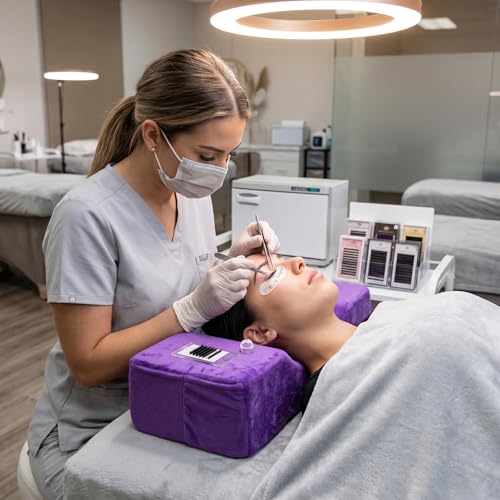 Oreiller pour extensions de cils avec soutien du cou ergonomique violet