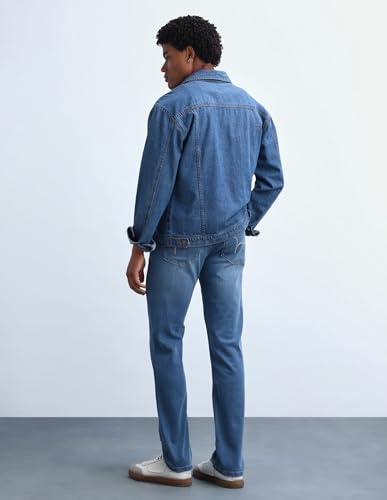Image of Flying Machine Men's Slim Straight Fit Jeans| Solid | Mid Rise | Stretchable | Jeans for Man