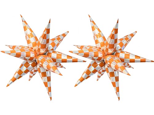 Image of 2*12Pcs Orange Silver Holographic Explosion Pointed Star Foil Balloons/The Life of A Showgirl Party/Orang Foil Balloon for Tay*lor Sunset Coastal Birthday, Glam Showgirl Era Party (2Pcs Orange Laser)