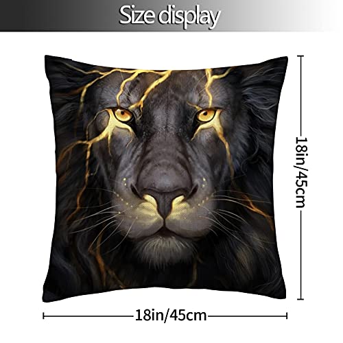 Set of 2 Lion Leo King Pillow Covers Cotton Linen Decorative Square Throw Pillow Cases 18X18 Inch for Sofa Couch Decoration