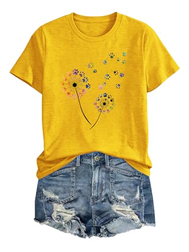 Image of Anbech Womens Dandelion Graphic T-Shirts Teen Girls Cute Sunflower Print Casual Tee Tops