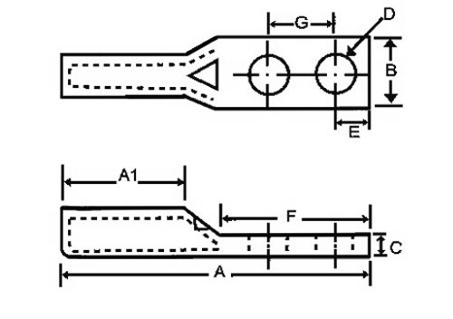 Morris 94180 Short Barrel Compression Lug, Copper, 2 Holes, 300 MCM, 1/2 Stud, 1-3/4-inch Hole spacing, 657-.814 ID-OD, 1-Pack