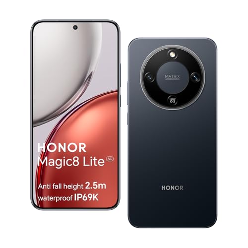 HONOR Magic8 Lite 5G Smartphone, Cámara con IA de 108 MP, Batería de 7330 mAh, 8 GB RAM y 256GB, 6,79' 120 Hz 6000 nits, Snapdragon 6 Gen 4, Resistencia a Caídas de 2,5M, IP69K IP68, Negro