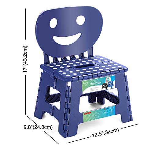 Image of Folding Step Stool with Back Support for Kids,9 inch Kids Step Stool for Outdoor or Indoor Kitchen Step Stools and Bathroom Stool for Toddlers Boys Girls - Royal Blue