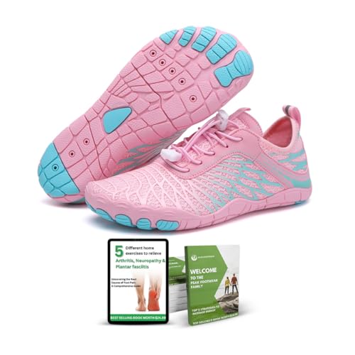Peak Footwear Barefoot Shoes – Non Slip Orthopedic Walking & Hiking Shoes for Men & Women, Zero Drop Minimalist Water Shoes with Arch Support, Wide Toe Box & Lightweight Diabetic-Friendly Design (Pink, US Footwear Size System, Adult, Women, Numeric, Wide, 7)