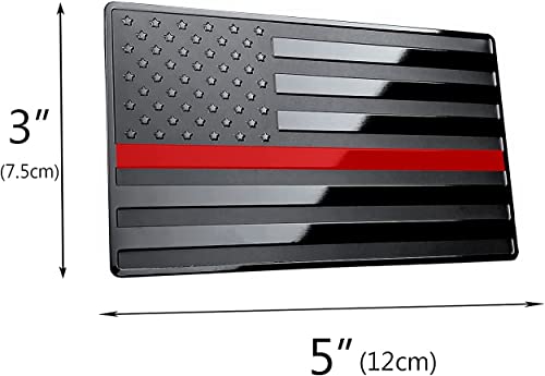 Muzzys (Set Of Two) 3"X5" Black Thin Red Line Embossed Left & Right American Flag Decal Emblem Sticker Badge Honor Firefighters United States Stick On Car Truck Window Glass Made In Usa #TOP1