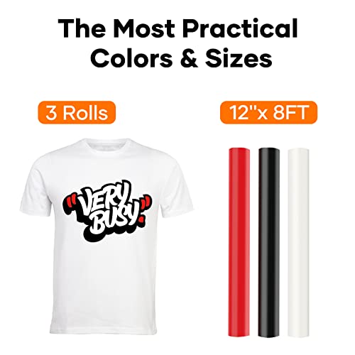 Image of HTVRONT HTV Vinyl Rolls Black White and Red Heat Transfer Vinyl, 12 inch x 8 FT Black White and Red Iron on Vinyl for Shirt, Easy to Cut & Weed for Heat Vinyl Design