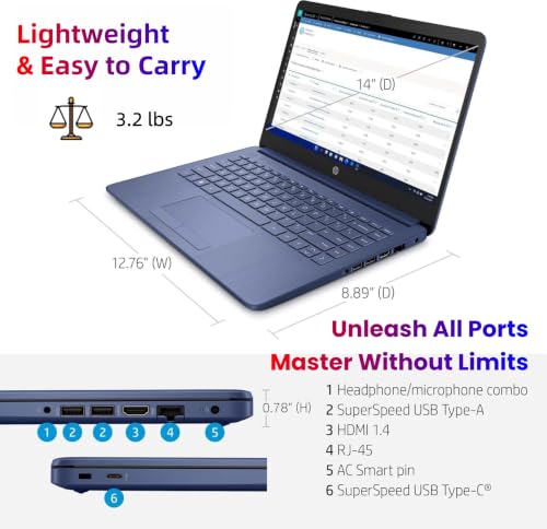 Image of HP 14 inch Everyday Laptop • Copilot AI • Intel 4-Core Processor • 4GB RAM • 64GB SSD • Windows 11 • Microsoft 365 • Thin & Portable