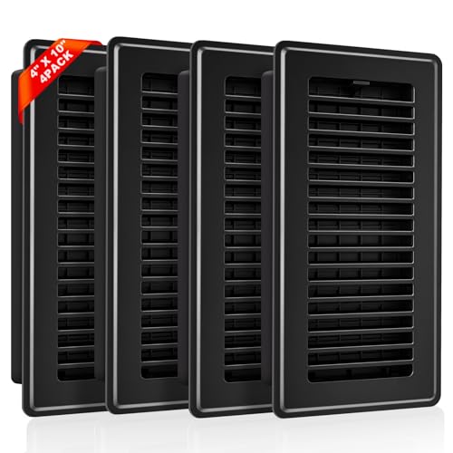 Image of Floor Register 4x10, Black, Adjustable Airflow Vent for HVAC System, 4 Pack