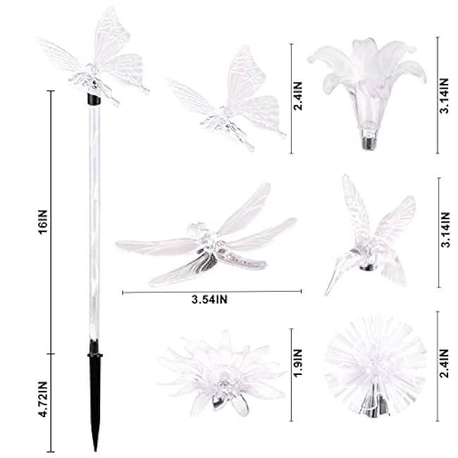 Set of 6 Arcylic Solar Lights for Outside, Solar Powered Garden Decorations, Outdoor Waterproof Pathway Lights for Yard, Patio Plant Pot, Flower Bed (8 Lighting Modes)