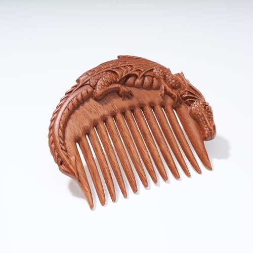 Handicraftviet Hand-Carved Wooden Hair Comb, Wooden Comb for Men’s Hair, Beard, and Mustache,Great Gift for Real Men – Natural Wood (Dragon – Natural Wood)