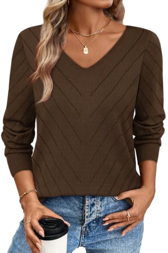 Image of WIHOLL Sweaters for Women V Neck Casual Knit Long Sleeve Tops Lightweight Pullover Clothes Fall Fashion Outfits 2026