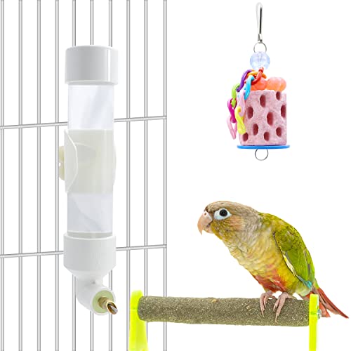 2 Packs, Bird Beak Grinding Bird Calcium Chewing Toy + Bird Water Dispenser For Budgies Parakeet Cockatiel Conure #TOP19