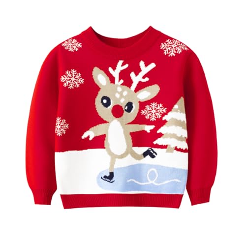 Girl Ugly Christmas Sweater - Boy Double Layer Knitted Reindeer Holiday Xmas Pullover Sweater Kids 2-9 Years Old