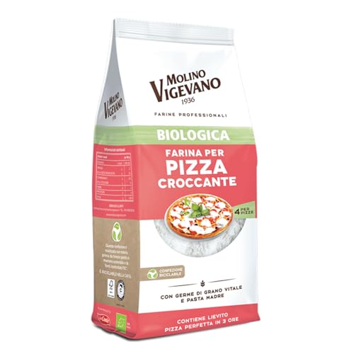Molino Vigevano | Farina per Pizza Croccante Tipo 1 Biologica con Lievito, Dose per 4 Pizze | Confezione da 500 gr (Pack of 1)