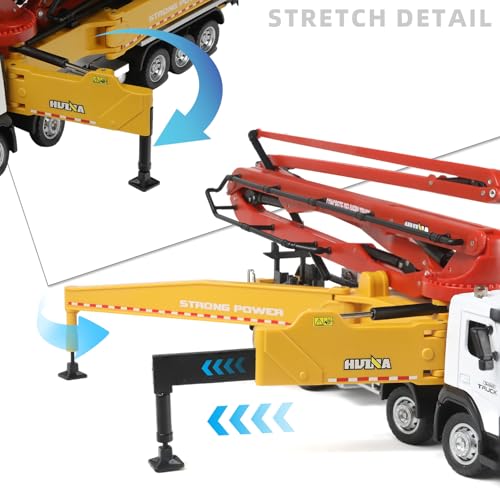 Concrete Pump Truck Toy, Cement Toy Truck Model with Extendable Working Cement Pump Arm, Bucket Construction Trucks Vehicle Toy Gifts for Boys Adult - Image 4
