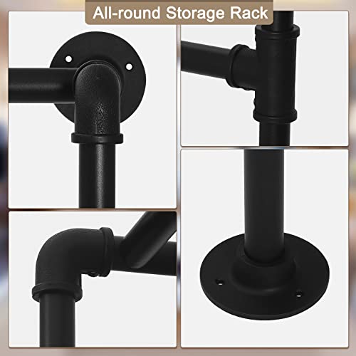 WOLTU Kleiderstange industrial schwarz,Kleiderständer für Wandmontage,Garderobenständer mit Ablage,für Schlafzimmer,Kleiderstangensystem aus Metallrohren MDF