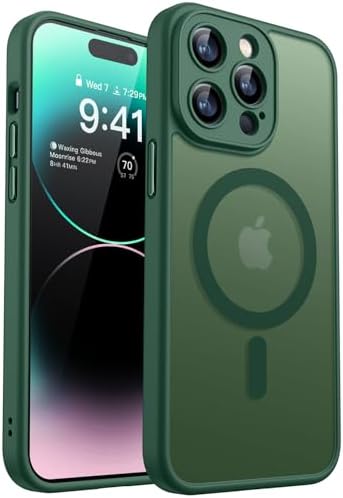CANSHN für iPhone 14 Pro Max Hülle mit Kameraschutz, Dunkelgrün