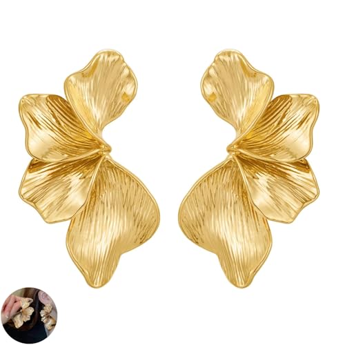 Chunky Gold Flower Statement Earrings For Women, Bohemian Statement Petal Earring, Lrregular Petal Earring, For Retro Of Summer Party, Wedding, Gift, Daily Wear Decoration