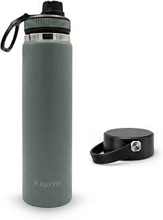 Olive Green 24oz Insulated Water Bottle, Triple-Walled Stainless Steel Thermos, Leak Proof Wide Mouth Flask with Bonus Spout Lid, BPA-Free for Gym, Travel, Sports, Hot & Cold