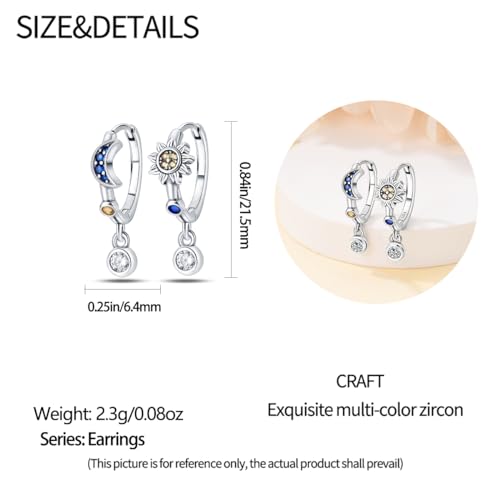 Cycuff 925 Sterling Silver Hoop Earrings Colorful Cubic Zirconia Jewelry Drop Earrings for Women Set Earring Gifts for Her3