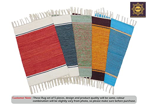 Image of MDZ Hand Woven Cotton Modern Assorted Border Rug | Size: 16 inchx24 inch Inch or 40x60 cm | Color: Assorted Multi | Machine Washable | Eco Friendly | Multi Uses (Combo of 5 Pcs.)