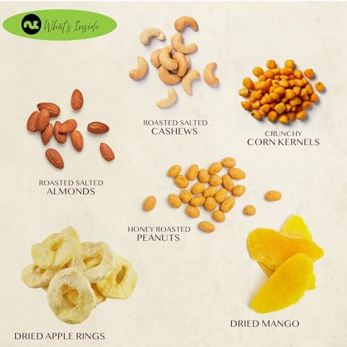 NUT CRAVINGS - Valentines Day Dried Fruit & Mixed Nuts Basket in Green Box (6 Assortments of 4 oz, 1.5 lb) Treats for Adults, Food Arrangement, Healthy Snack Care Package, Kosher