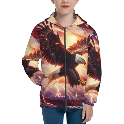 American Flag Eagle 2 Kids Pullover Hoodies Boys Zip Up Sweatshirts Girls Athletic Clothes with Pocket3