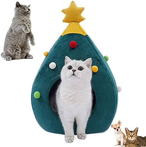iPawde Weihnachtsbaum Katze Haus, Katze Möbel Idee süße Katze Höhle Bett, weiche Katze Tipi Haus Weihnachten warme Katze Bett für den Winter, gemütliche Katze Condo Haus für Weihnachten (Large) Cover