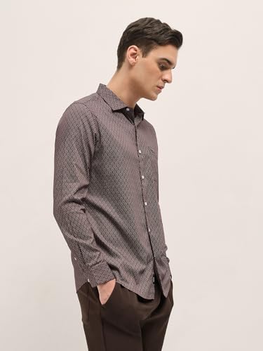 Image of THE BEAR HOUSE Men's Blue Tailored Fit Full Sleeve Cotton Printed Shirt
